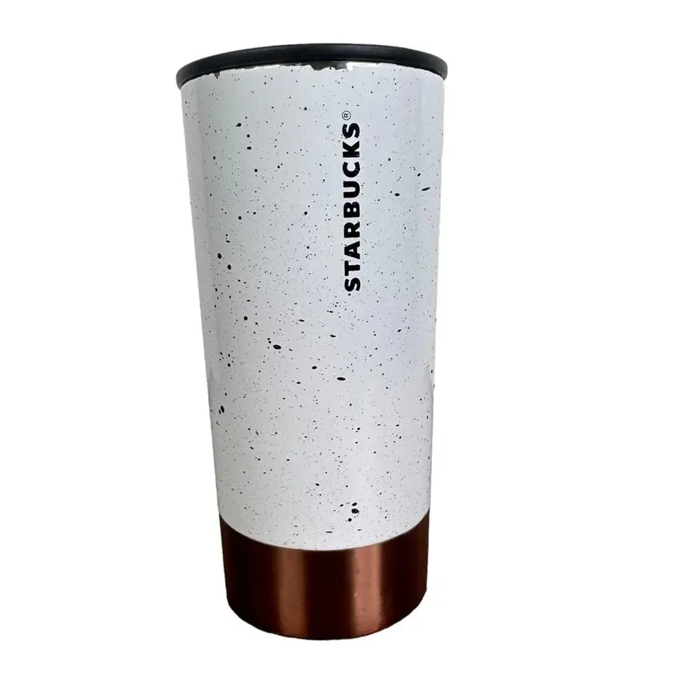 Starbucks 2012 White Rose Gold Stainless Steel Speckle Tumbler 12oz